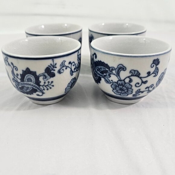 Pier 1 Blue Paisley Print Ceramic Japanese Style Sake Tea Set Cups – Set of 4** - Picture 13 of 16